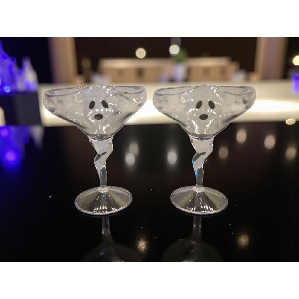 New Set of 2 Viral Acrylic Spooky Halloween Ghost Stem Margarita Martini Glasses